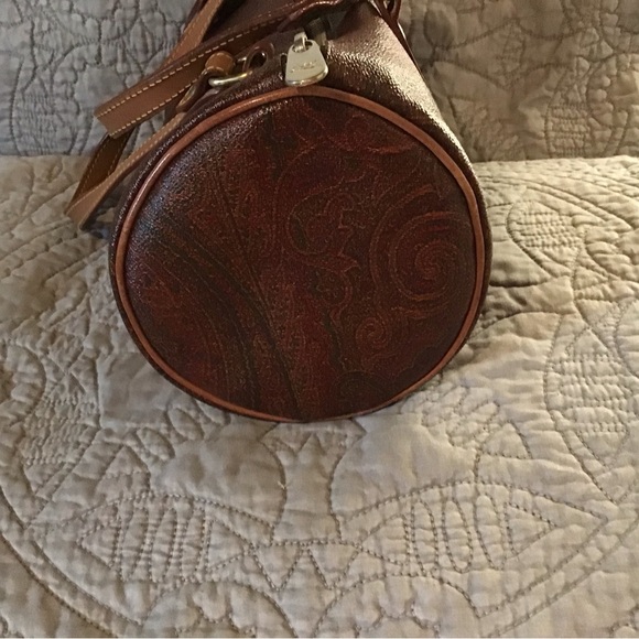 EUC ETRO Burgandy Paisley Cylinder Leather Barrel Shoulder Small Size Bag - Picture 4 of 12